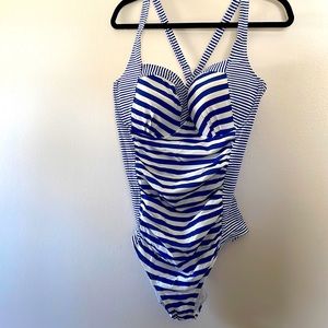 Torrid one piece bathing suit. Blue and white. Built-in bra.